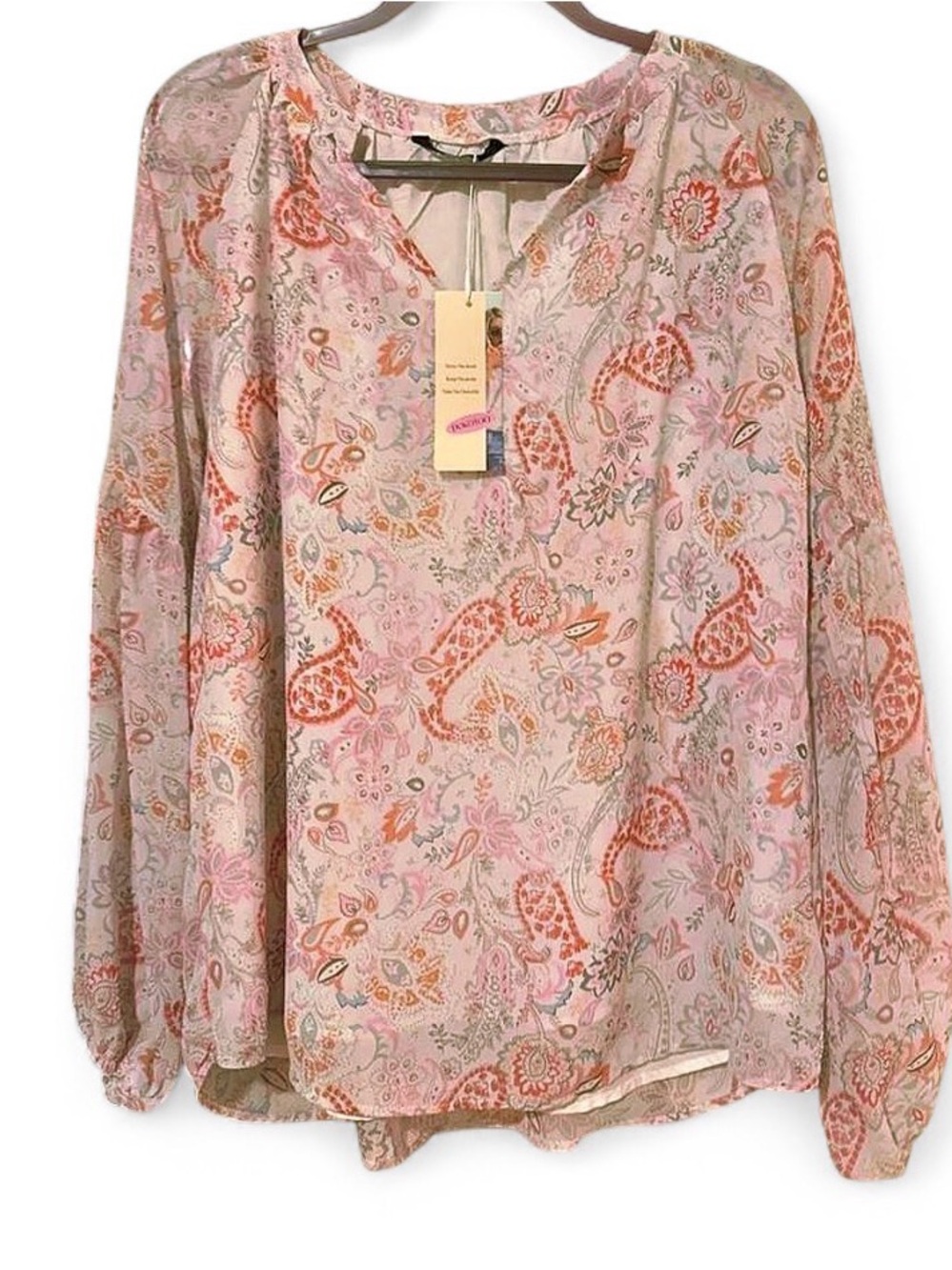 Women's Pink Paisley Long-Sleeve Tunic Blouse